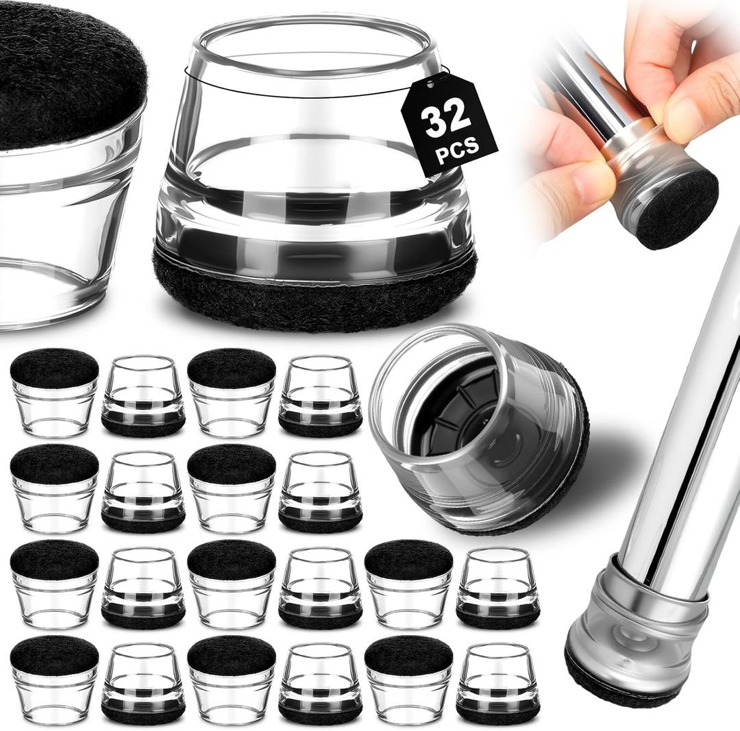 Chunful 32 Pcs Chair Leg Floor Protectors TPE Classroom Chairs & Desks Leg Covers with Quiet Felt Sliders Prevent Floor Scuffs & Scratches Desks Foot Caps Pads Teacher Classroom Supplies (Black)