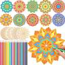Vercraft 28 Pcs Wooden Mandala Painting Set Diwali Crafts Include 10 Unfinished Wood Cutouts with 18 Colored Pencil for Making Kit Mandala Crafts for Painting DIY Home Decors(Classic Style)