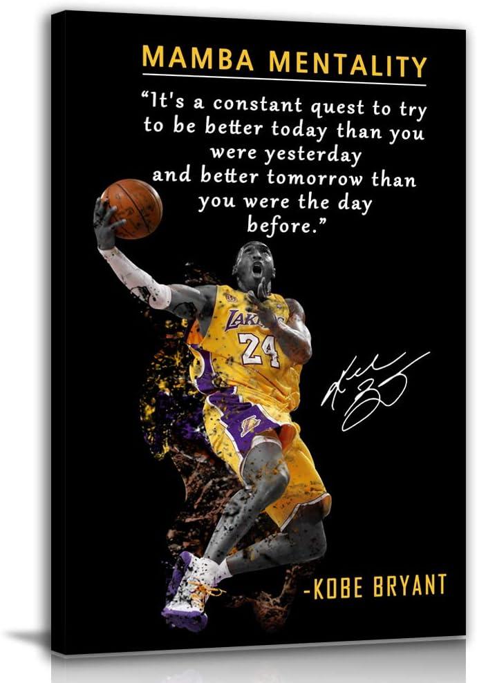 Basketball Player Sports Home Decor Basketball Superstar No. 24 Quote Poster Inspirational Canvas Wall Art Motivational Artwork For Home,Office,Gym Wall Decor Framed Ready to Hang