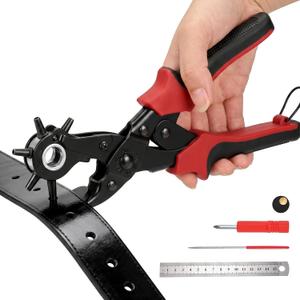 XZQTIVE 6 Sizes Heavy Duty Revolving Punch Plier Kit, Double Lever Labor-Saving Belt Hole Puncher Tool Set for Leather Repair, Watch Bands, Bag Straps, Dog Collars, Saddles, Shoes, Fabric, DIY Crafts