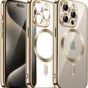 JETech Magnetic Case for iPhone 15 Pro 6.1-Inch, Camera Lens Full Protection, Compatible with MagSafe Wireless Charging, Shockproof Electroplated TPU Soft Clear Phone Cover (Gold)