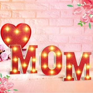 Aurelema 4 Pcs Mother's Day LED Lights Light up Letters Mom Light Sign Battery Powered Heart up Letters for Mom Party Decor Night Home Family Supplies(Red)