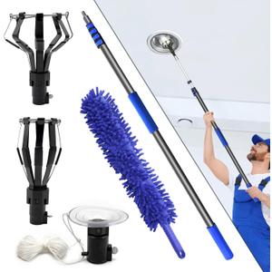 26FT Reach Light Bulb Changer for High Ceilings, Light Bulb Extension Pole Changer with Basket, Suction Cups and Duster, Light Bulb Remover Tool for High Ceilings and Recessed Lights