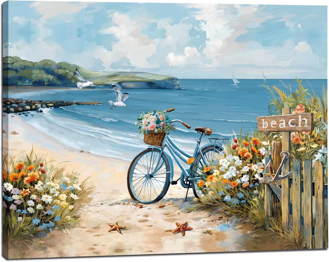 LAIART Beach Canvas Wall Art Coast Theme Wall Decor Ocean Picture Print, Relaxing Seascape Artwork