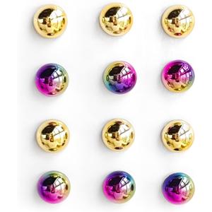 12PCS Gold Fridge Magnets Cute Round Magnet for Refrigerator Small Gradient Colorful Decorative Magnetic for Home Kitchen Office Whiteboard