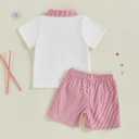 Baby Boy Girl 4th of July Outfit Short Sleeve American Flag Embroidery Polo Shirt Striped Shorts Summer Clothes (Red)