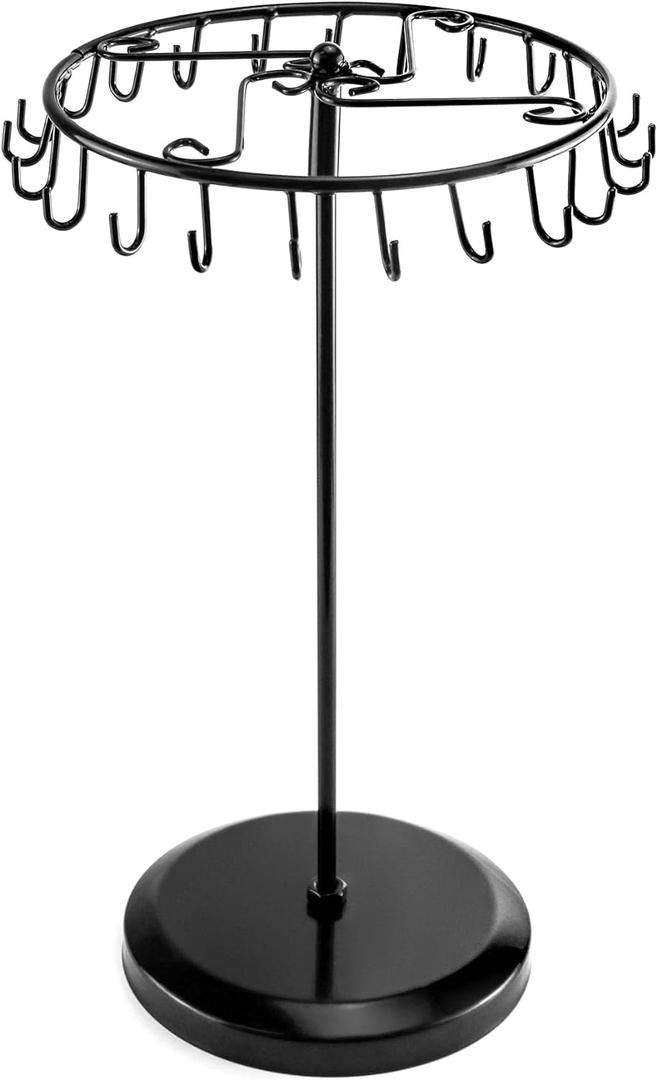 QWORK Spinning Jewelry Tree Display Stand, Jewelry Organizer with 23 Hooks, Black (1pack)