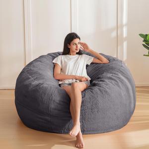 MAXYOYO Bean Bag Chair for Adults, Large 5 ft Bean Bag Chair with Foam Filling, Ultra Soft Fur Lazy Sofa for Living Room Bedroom, Machine Washable Cover (Darkgrey)