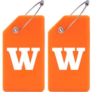 Gostwo 2 Pack Silicone Luggage Tags for Suitcases, 26 Initial Letter Baggage Labels Handbag School Bag Suitcase Instrument Tag with Stainless Steel Loop(Orange)(Letter W)