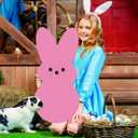 Easter Bunny Yard Sign Decoration with Stakes, Large Welcome Bunny Decoration Outdoor for Spring Happy Easter Garden Lawn Supplies (Pink)