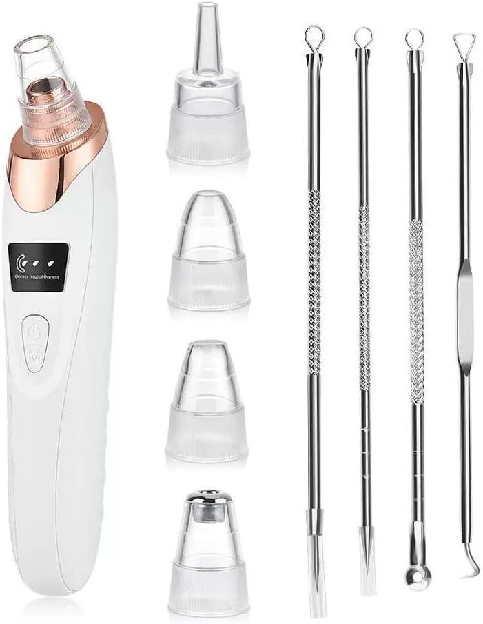 2025 Pore Vacuum, USB Rechargeable Blackhead Remover Vacuum, 3 Levels Adjustable Pore Vacuum Blackhead Remover, with 5 Suction Power, 6 Probes, Face Vacuum Pore Cleanser for Women & Men-White