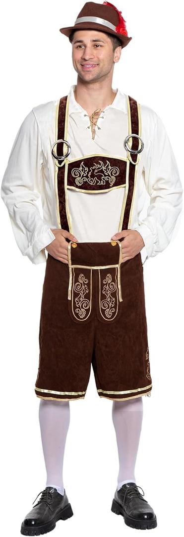 Oktoberfest Costume Adult Lederhosen Men Set Halloween Costumes German Outfits With Socks Bavarian Hat Dress up Party XL