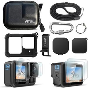 FitStill Silicone Protective Case for GoPro Hero 13 Black, Water Resistant, Black, Camera Case with Screen Protectors, Lens Caps, Lanyard & Carrying Case