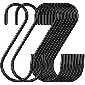 19 Pack Matte Black S Hooks, Heavy Duty Metal S Hooks Can with Stand up to 33 pounds for Kitchen, Office, Garden or Outdoor Activities, S Hooks for Hanging Plants, Pan, Cups, Bags, Jewelry, Jeans, Towels (3.54 Inch)