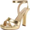 SLXCHBSL Heels for Women Platform Sandals Womens Chunky High Heels Open Toe Heeled Sandals Ankle Strap Womens Wedding Party Dress Shoes Gold 9 (Gold)