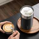Stainless Steel Milk Frother, Waterproof & Fully Dishwasher Safe, 4 Modes for Hot/Cold Foam, Latte, Cappuccino, One-Touch Operation, Ergonomic Grip, Compact Coffee Maker