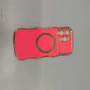 for iPhone 15 Pro Max Case Magnetic,for Women Girls Soft Cute Wave Frame Curly Shape Love Heart Luxury Plating Phone Case Compatible with MagSafe Shockproof Back Cover 6.7"-Hot Pink