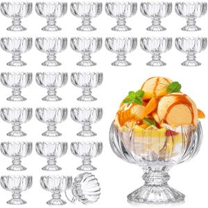 Mumufy 24 Pcs 4 oz Tulip Footed Small Dessert Cups Set Clear Glass Dessert Bowls Mini Ice Cream Sundae Bowls Serving Trifle Dish Cute Parfait Glasses for Fruit Salad Cocktail Condiment Holiday Party, Size in capacity: approx. 4 oz/ 120 ml