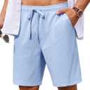 COOFANDY Men's 7 inch Casual Shorts Drawstring Waist Lightweight Quick Dry Summer Beach Board Shorts with Pockets (Blue, XL)