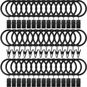 44 Pack Curtain Rings with Clips, Black Curtain Hooks Hangers 1" Interior Diameter, Metal Drapery Rings for Hanging Drapes Bows Tension Rod, Fits up to 5/8 in Curtain Rod