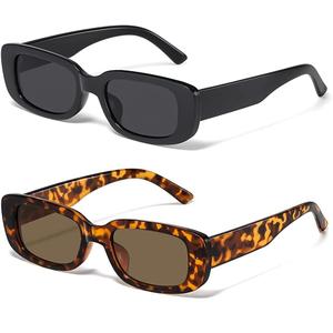 JASPIN Rectangle Sunglasses for Women Men Trendy Y2k Retro 90s Sun Glasses UV400 Protection Cool Square Frame (Black+leopard)