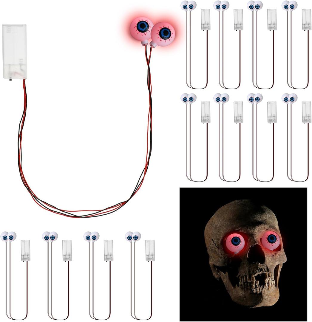 Xuhal 12 Pcs Halloween LED Glowing Light for Mask Costume Skull Skeleton 24'', Battery Not Include (Red)