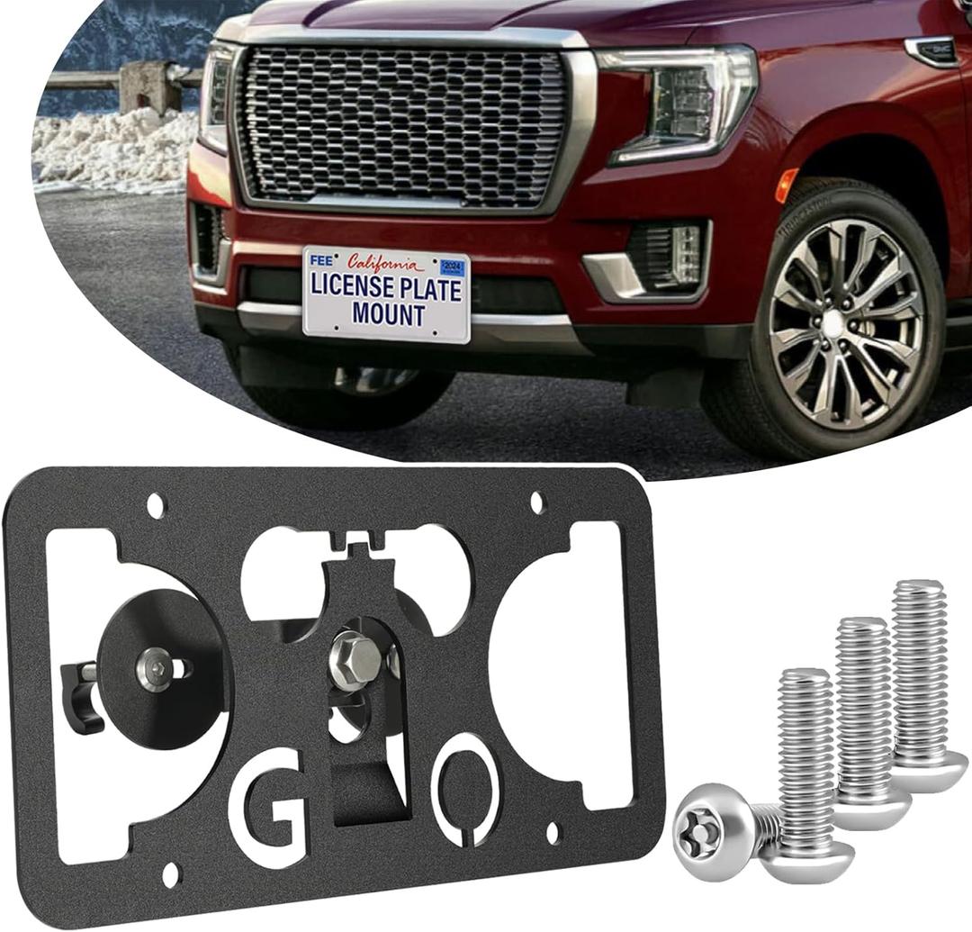 No Drill Anti-Theft Front Bumper License Plate Bracket Mount Kit-Grille Mount Compatible with GMC Yukon 2015-2025 (5th Gen).