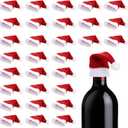 ONEYIM 30PCS Mini Santa Hats Wine Bottles Cover Silverware Holder Home Christmas Decor