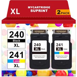 PG-240 XL/CL-241 XL Ink Cartridges Replacement for Canon 240XL 241XL Combo Pack 240 241 for Canon PIXMA MG3620 TS5120 MG3520 MG3600 MG3220 MX472 Printer (1 Black, 1 Tri-Color, 2 Pack)