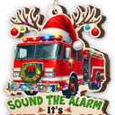 Fire Truck Christmas Ornament 2025 - Firefighter Ornament for Men Kid Friend, Fire Truck Gifts for Firefighter, Wooden Christmas Ornaments for Tree Decor - Holiday Keepsake & Xmas Gift Exchange Idea