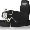 Halloween Coffin with Skeleton Set Pop up Coffin Life Size Collapsible Scary Prop Really Size Human Bones 65" Skeleton for Graveyard Halloween Cemetery Outdoor Decoration(Black,Lifelike)