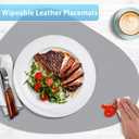 Placemats Set of 6, Heat Resistant Leather Placemats Double Layer, Soft Waterproof Round Table Mats Easy to Clean for Kitchen Dining Room Coffee Office Table, Grey