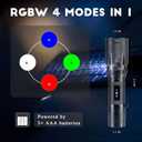 RGBW 4 Modes Flashlight, Red Green Blue White Light Options | Zoomable & Memory Function | Multi-Color Changing | Compact, Weatherproof for Night Vision | No Battery Included