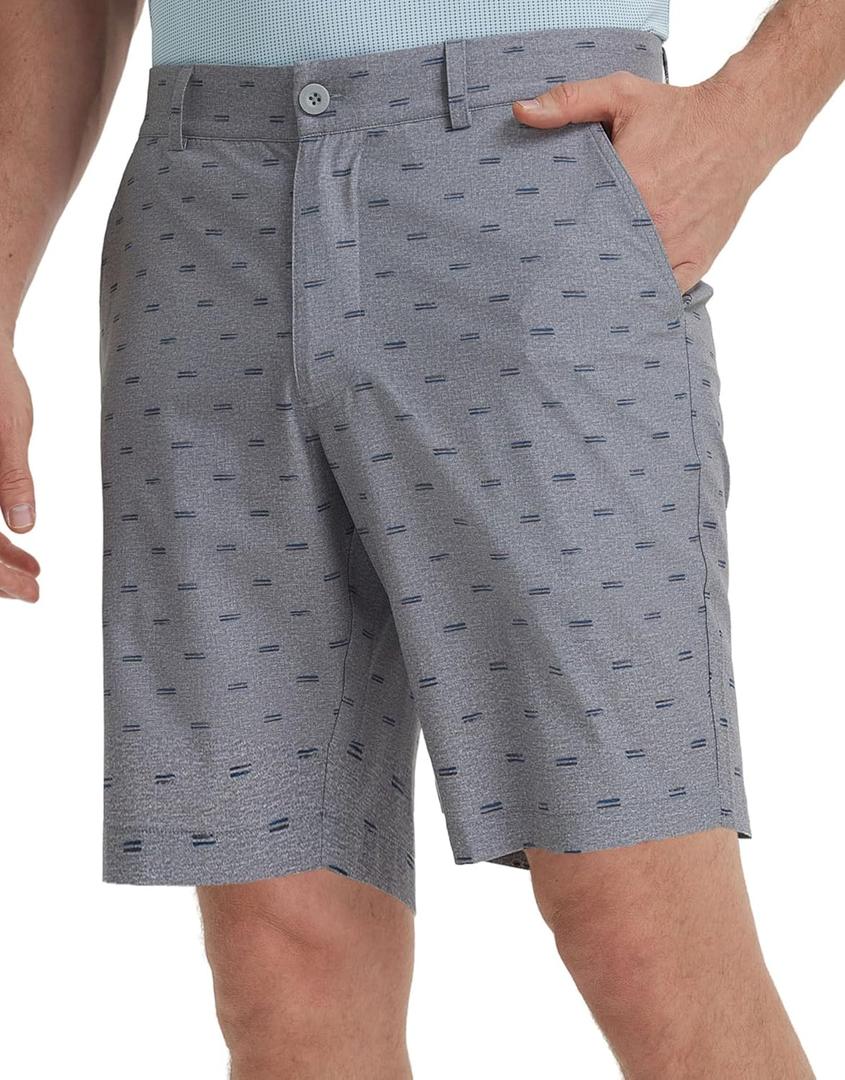M MAELREG Golf Shorts Men Print Quick Dry 9" Stretch Lightweight Water-Resistant Flex Flat Front Fashion Mens Shorts Casual (Heather Quiet Shade)