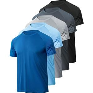 BALENNZ Workout Shirts for Men, Moisture Wicking Quick Dry Active Athletic Men's Gym Performance T Shirts (3X-Large, 5 Pack Black, Dark Grey, Light Grey, Blue, Light Blue)