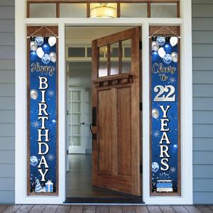 Happy 22nd Birthday Decorations,22nd Blue & Silver Balloon Birthday Theme Door Hanging Banner Sign,22nd Bday Party Supplies.