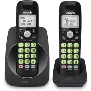 VTech 2Handsets Cordless Phone with DECT 6.0, FullDuplex Speakerphone, Lighted Display, Backlit Keypad, Caller ID/Call Waiting, Volume Control, Hearing Aid Compatible, Wall Mount | VG13121 (Black)