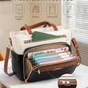 LOVEVOOK Teacher Tote Bag with Accordion File Pocket, Soft PU Leather Work Briefcase Quilted Laptop Bag with Large Cup Holder