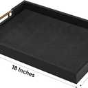Rectangular 18×14 Inch Black Wood Ottoman Serving Tray with Metal Handles Decorative Wooden Large Faux Leather Coffee Table Organizer Tray for All Occasions Black