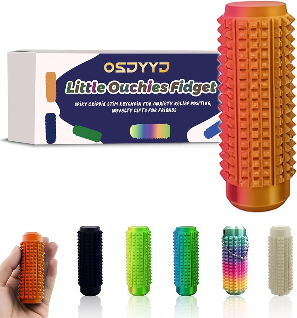 3 x Little Ouchies Pain Fidget  Spiky Sensory Roller for Adults, 3D Printed Tactile Stim Keychain, Discreet Pocket-Sized Ouchies Fidget Toy for Anxiety Relief, Focus & Emotional Grounding (Red Gold, M)