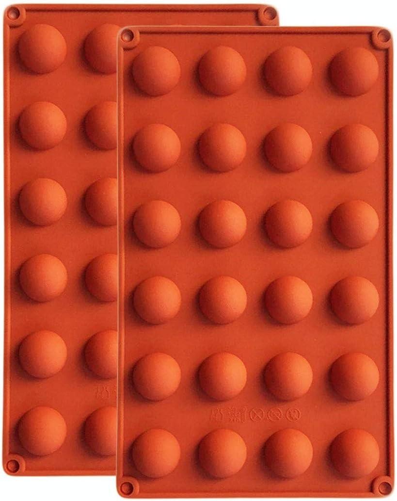 BUSOHA 24 Cavities Semicircle Silicone Molds - Mini Semi Sphere Round Dome Fondant Mold, Bomb Teacake Baking Pan for Cake Decoration, Chocolate Candy Gummy Mousse Jelly Pudding Ice Cube Tray, Set of 2