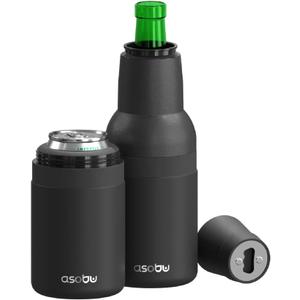 Asobu Frosty Beer Holder, 2 Go Vacuum Insulated Double Walled Stainless Steel Beer Can and Bottle Cooler with Beer Opener, BPA Free, Fits Standard 12oz, Ice Cold for Hours, Great Gift for Beer Lovers (Black)