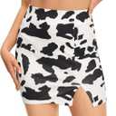WDIRARA Women's Summer Solid Split Hem Zip Back Mini Workwear Skirt (Allover Black White), XL