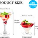 50 Pack Plastic Martini Glasses,5 oz Disposable Cocktail Glasses,Unbreakable Tall Stemed Wine Glasses for Party Wine,Champagne,Margarita