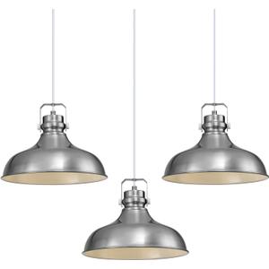 Brushed Nickel Farmhouse Pendant Lights Matte Pendant Lighting for Kitchen Island Industrial Adjustable Height Vintage Dome Hanging Light Fixtures for Barn, Dining Room 3 Packs