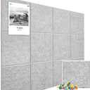 Large Cork Board Alternative 48" X 36" Bulletin Board - 12 Pack Removable Felt Wall Tiles with 30 pushpins, Large Cork Boards for Walls Cork Board for Office Pin Board Tack Board - Silver Gray