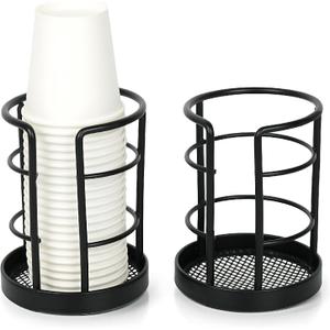 HillSpring Metal Bathroom Cup Dispenser, Sturdy Storage Holder for 3/4 oz Small Disposable Paper Cups, Black Paper Cup Dispenser for Mouthwash 2 Pack