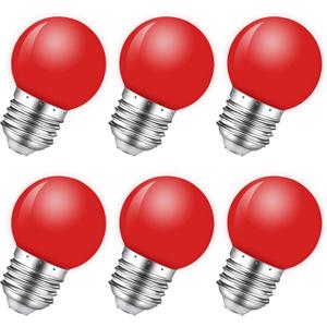 Red Light Bulb,1W E26 Red LED Lights Bulb,Small Colored Bulbs for Outdoor Indoor,Red Night Lights Bulb 1W Equivalent 5 Watt,Red Colored Bulbs for Halloween Party Christmas Bedroom,Pack of 6