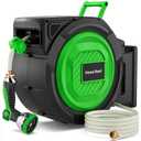 Retractable Garden Hose Reel, 1/2 in x 100 ft Heavy Duty Wall-Mounted Hose Reel with 180° Swivel Bracket, 10-Pattern Nozzle, Automatic Slow Return System, Any Length Lock for outside Watering,Cleaning