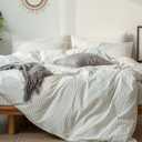 MooMee Striped Duvet Cover Set 100% Washed Cotton Linen Like Textured Breathable Durable Soft Comfy (White Dark Grey Wide Stripes, Super King 108"x98")